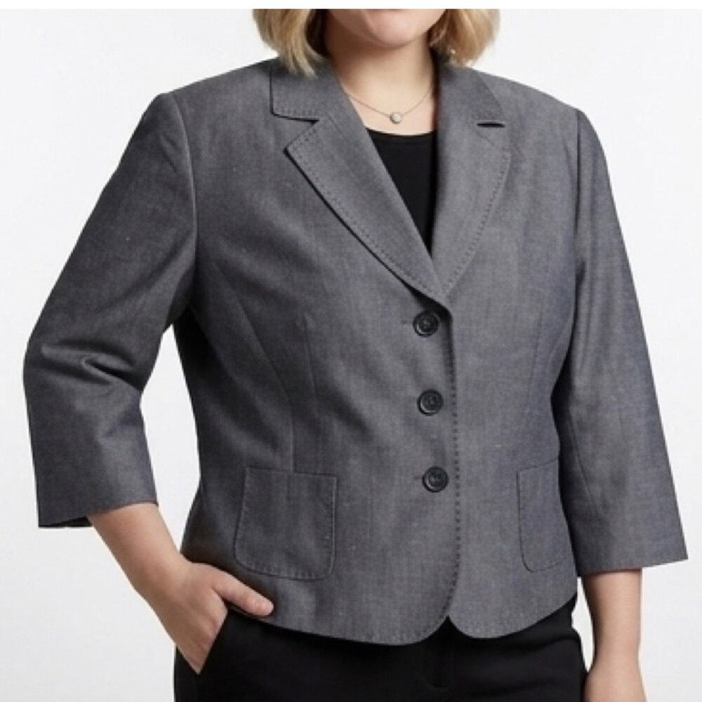 Vintage 1990s Linen blend blazer, Tahari, women's gray textured Size 16
